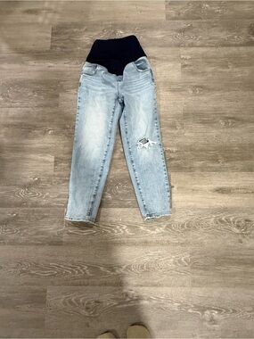 Light Wash Boyfriend Maternity Jeans with Black Support Panel
